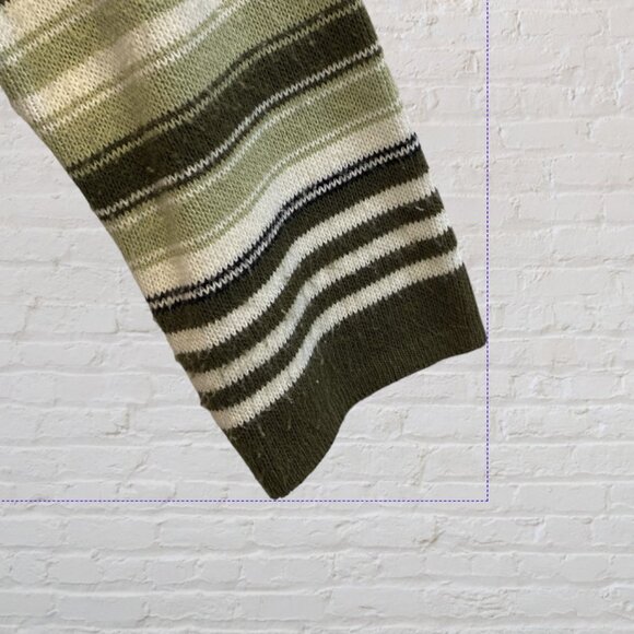 VINTAGE SUGAR -- Sweater, Lightweight, Green and White Striped, 3/4 Sleeves - Picture 11 of 16